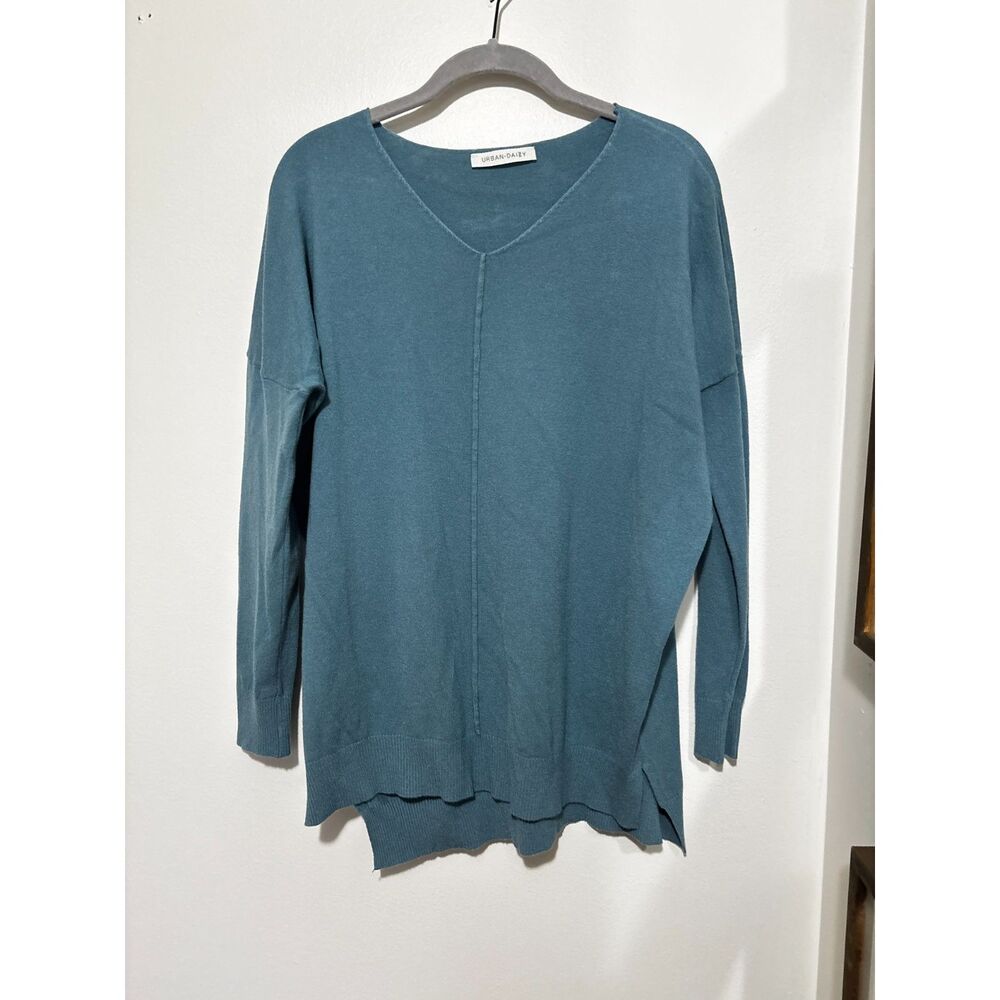 Urban Daizy Teal V-Neck Lightweight M‎ Sweater Relaxed Fit Casual Women’s Top